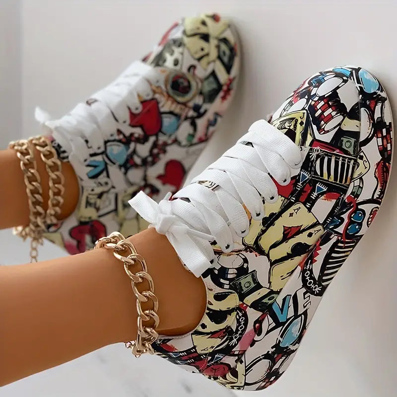 Hazel | Stylish Graffiti Print Women's Sneakers