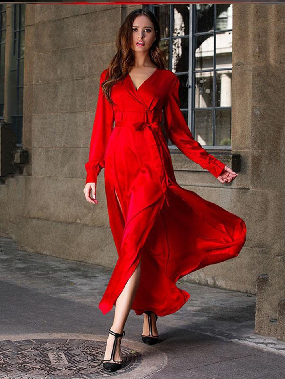 Adriana – Flowing Wrap Maxi Dress with High Slit for Women