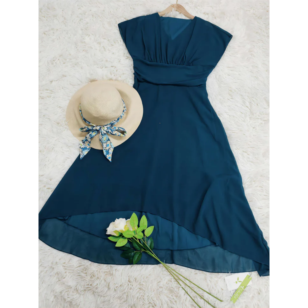 Women's V-Neck Flared Formal Dress | Midi