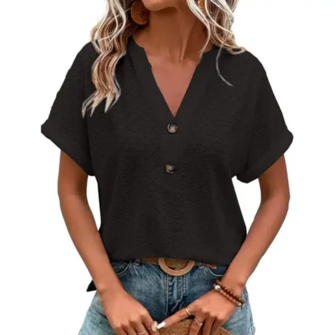 VitaBloom™ – Short-sleeved summer blouse for women with V-neck