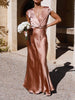 Delia - Satin Fishtail Maxi Dress with V-Neck for Women