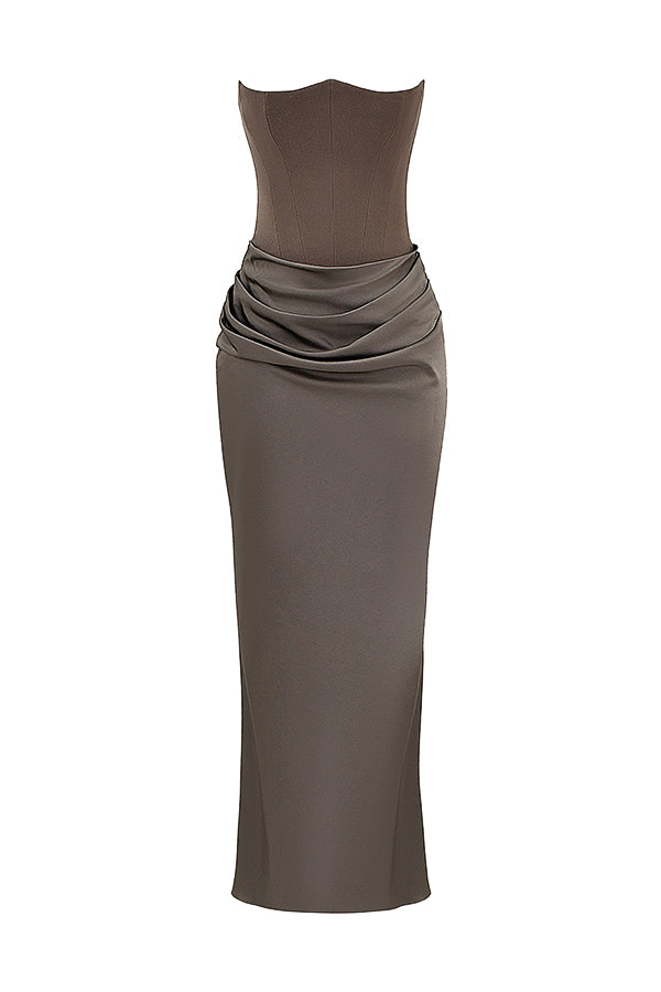 Renata – Off-shoulder Satin Corset Maxi Dress for Women
