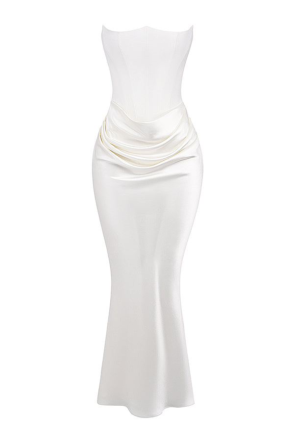 Renata – Off-shoulder Satin Corset Maxi Dress for Women