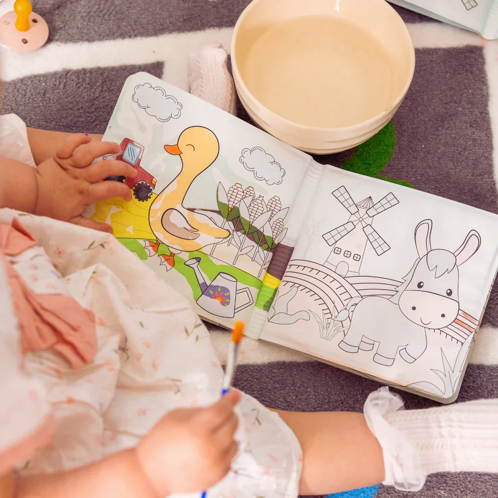 Water Coloring Book – Farm Animals, Water Painting, Reusable (8 pages, 6–24 months)