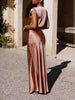 Delia - Satin Fishtail Maxi Dress with V-Neck for Women