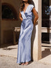 Delia - Satin Fishtail Maxi Dress with V-Neck for Women