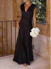 Delia - Satin Fishtail Maxi Dress with V-Neck for Women