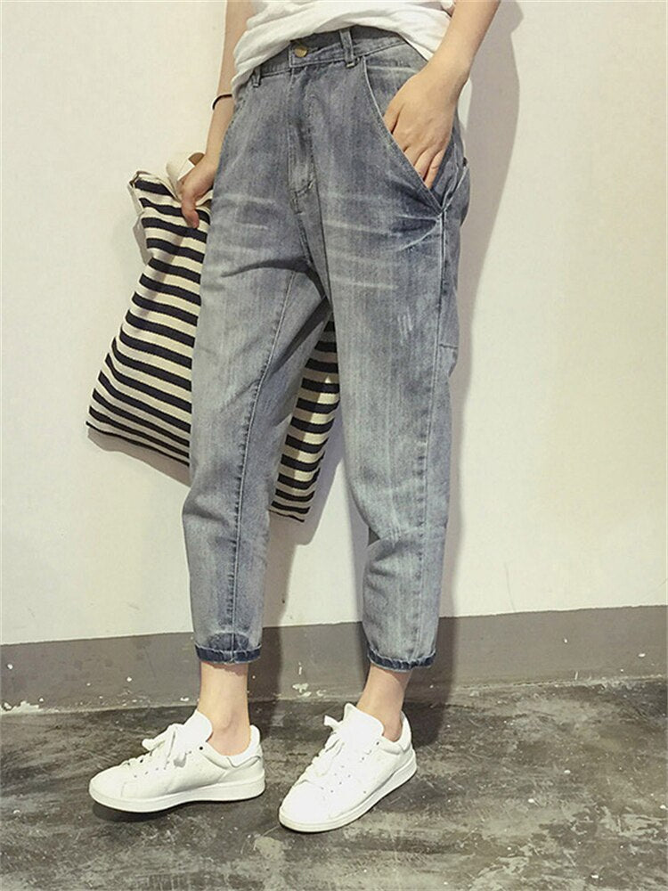 Gray Shortened Jeans for Women | Washed