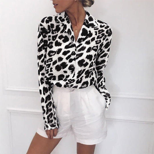LeoLana™ – Elegant Women's Long Sleeve Blouse with Leopard Print