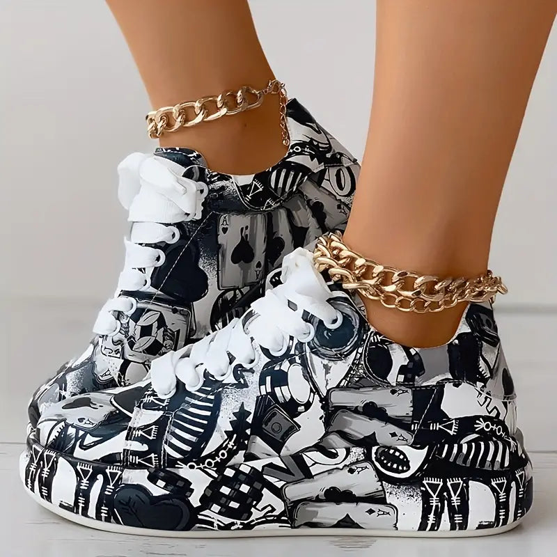 Hazel | Stylish Graffiti Print Women's Sneakers