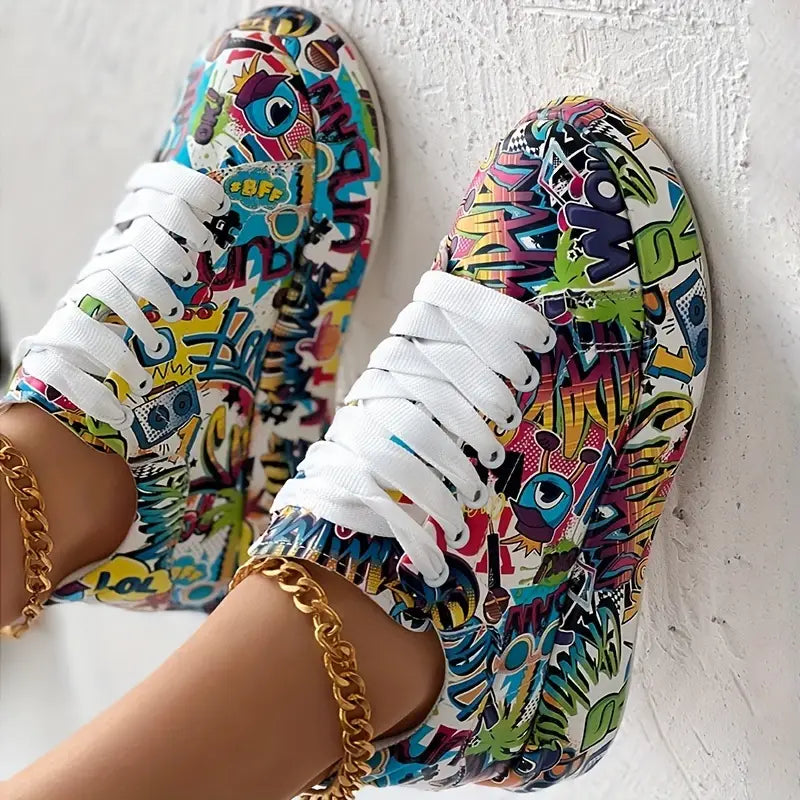 Hazel | Stylish Graffiti Print Women's Sneakers