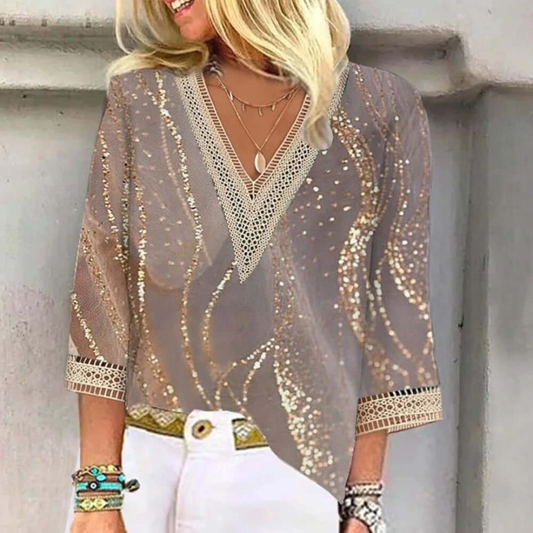 Women's Ombre Print V-Neck Blouse | Short Sleeve