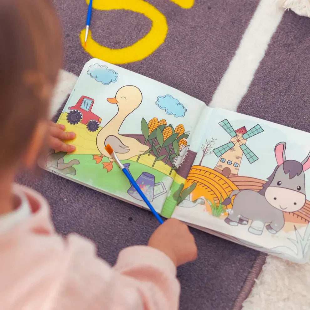 Water Coloring Book – Farm Animals, Water Painting, Reusable (8 pages, 6–24 months)