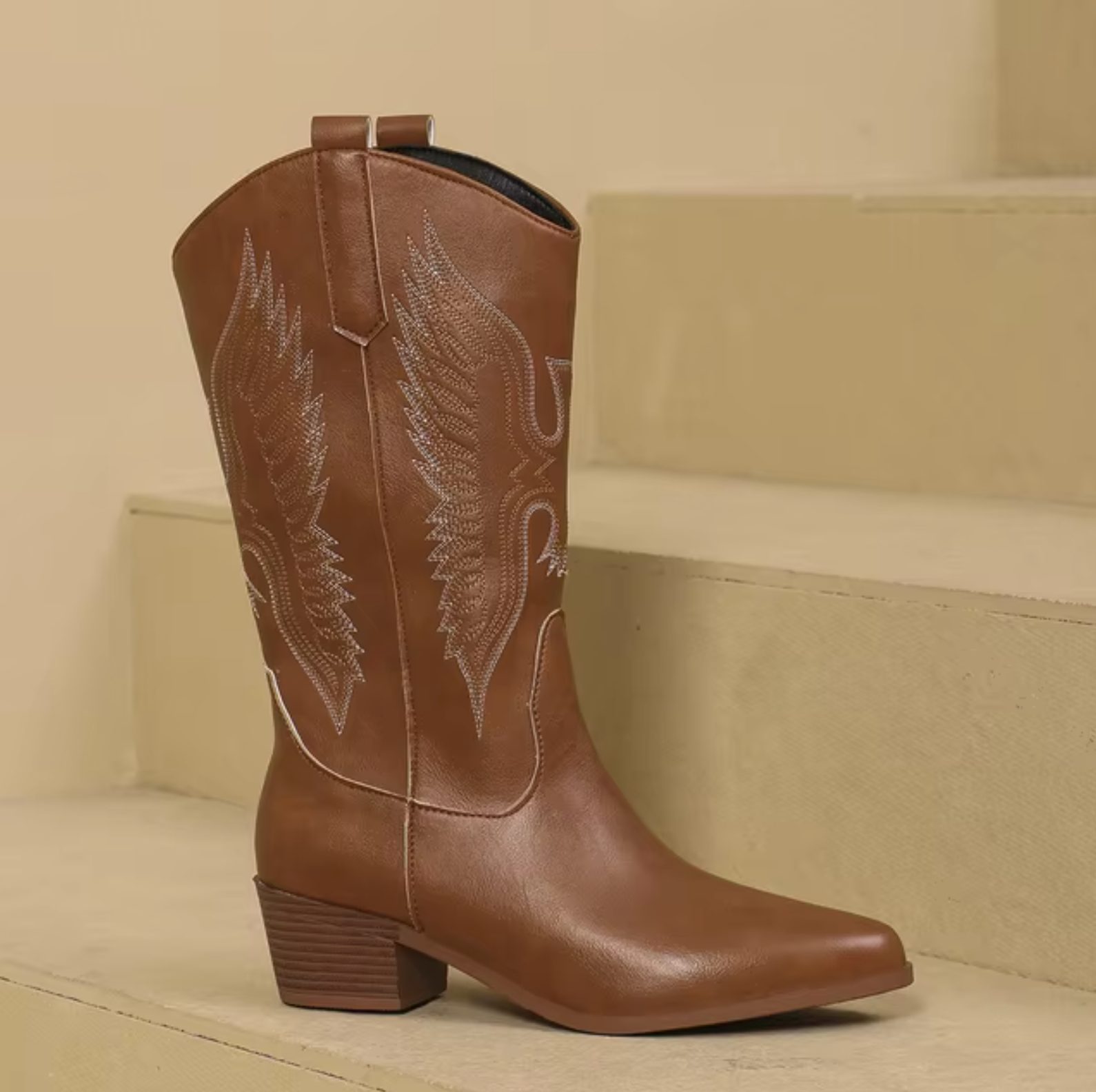 Damen Westernstiefel mit Blockabsatz und seitlichem Reißverschluss