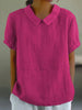 Women's Linen Blouse with Peter Pan Collar, Short Sleeve, Breathable