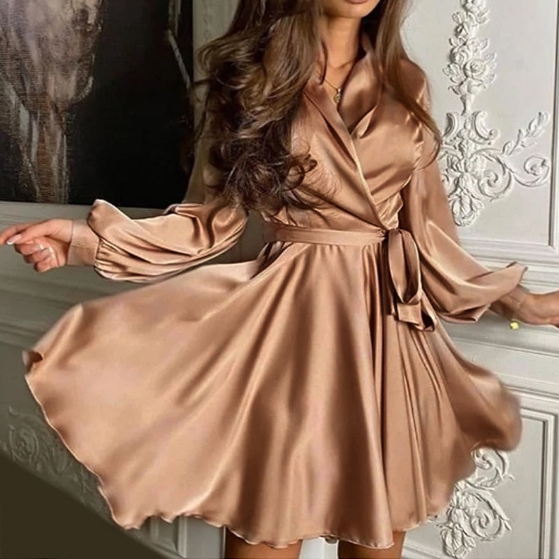 Marina - Satin Wrap Dress with Long Sleeves for Women