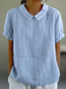 Women's Linen Blouse with Peter Pan Collar, Short Sleeve, Breathable