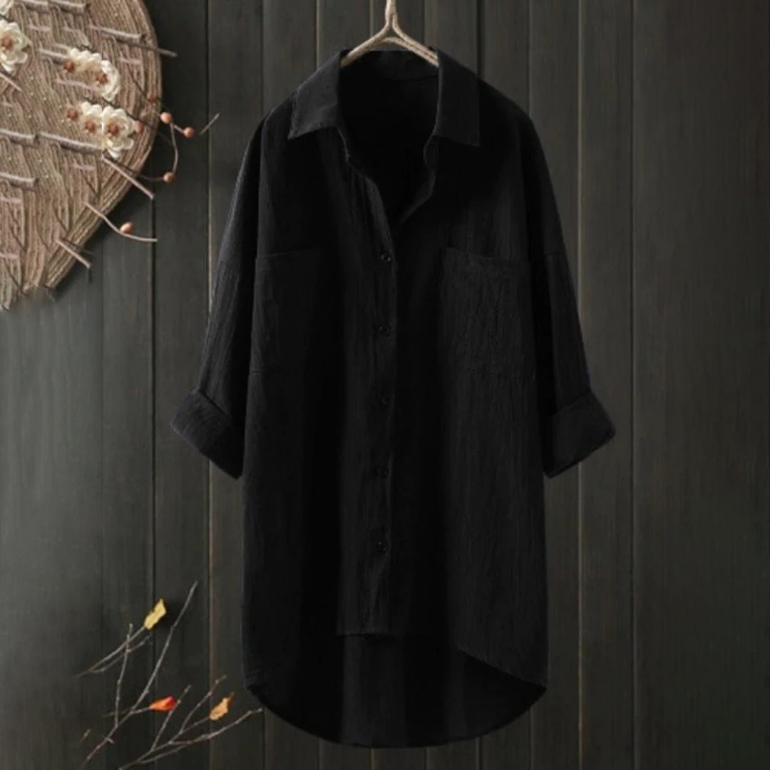 Women's shirt with button placket, long sleeves, linen fabric