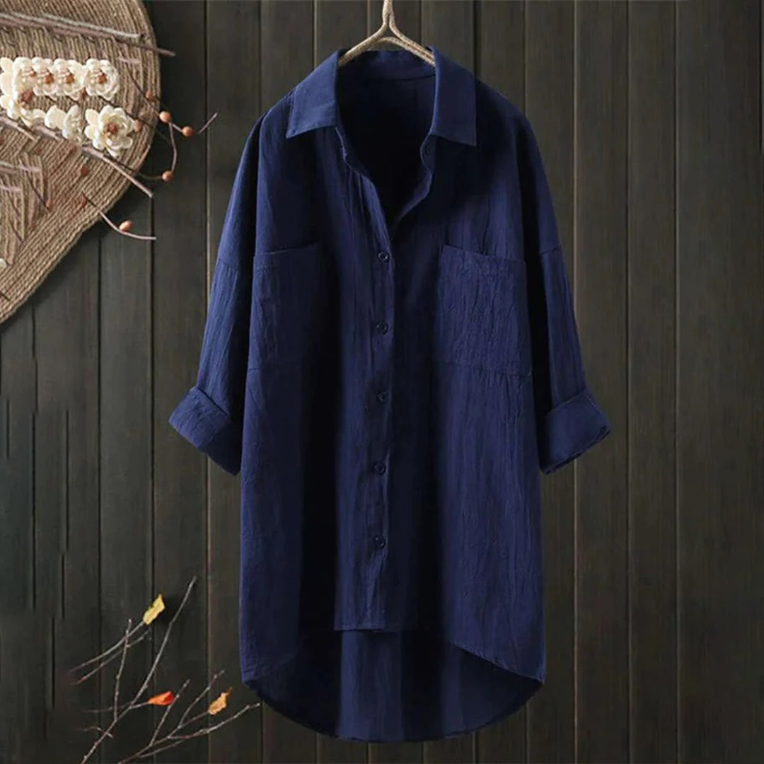 Women's shirt with button placket, long sleeves, linen fabric