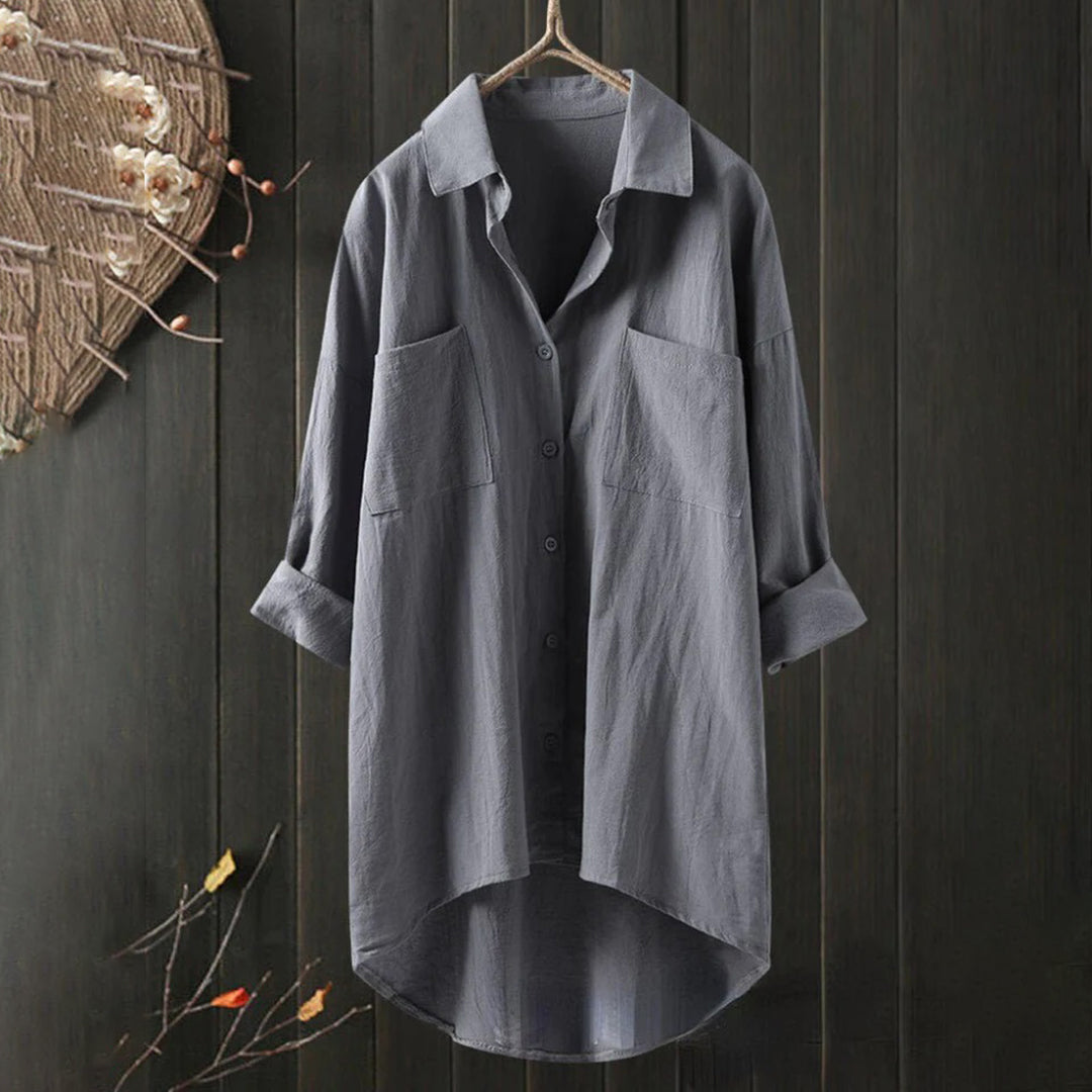 Women's shirt with button placket, long sleeves, linen fabric