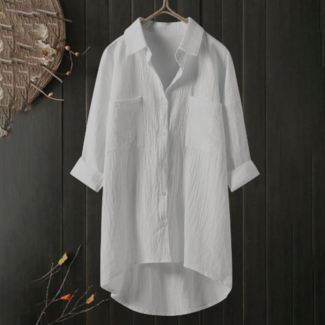 Women's shirt with button placket, long sleeves, linen fabric