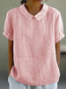 Women's Linen Blouse with Peter Pan Collar, Short Sleeve, Breathable