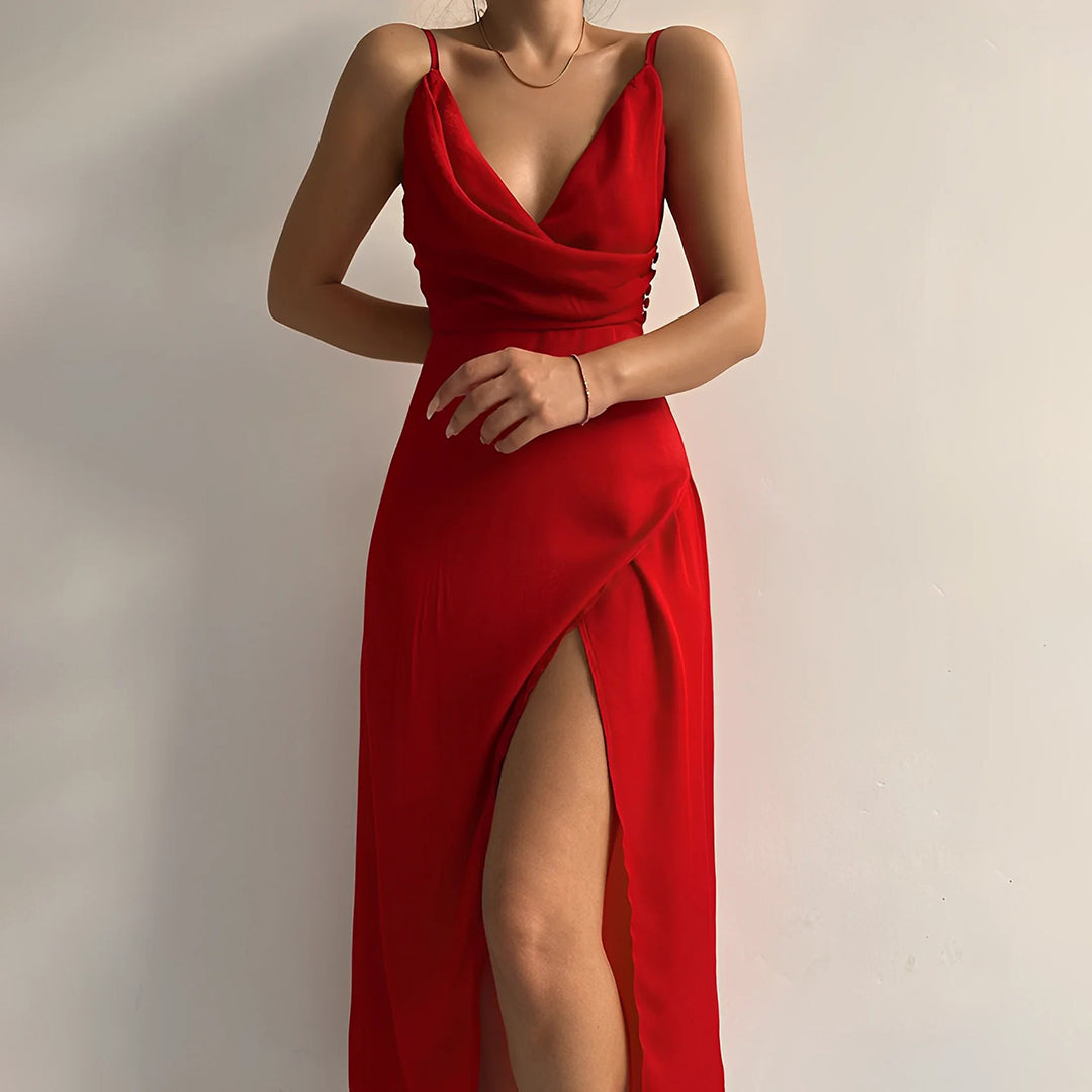Felicity – Elegant Satin Dress with Slit for Women