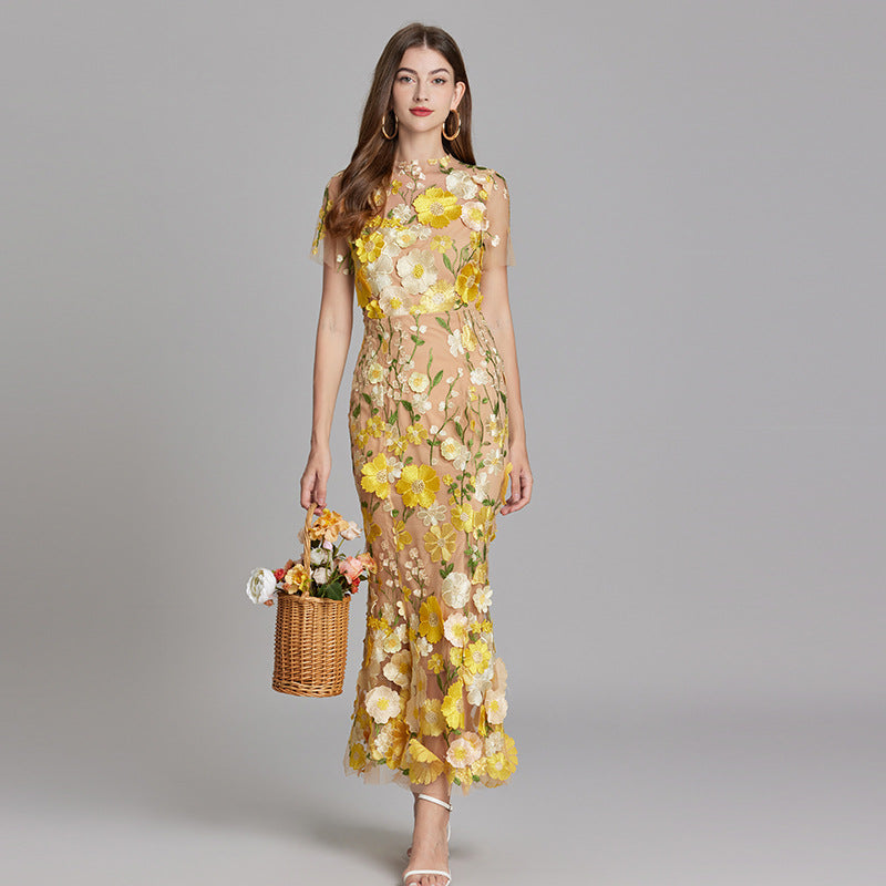 Elegant Sleeveless Embroidered Women's Dress | Maxi