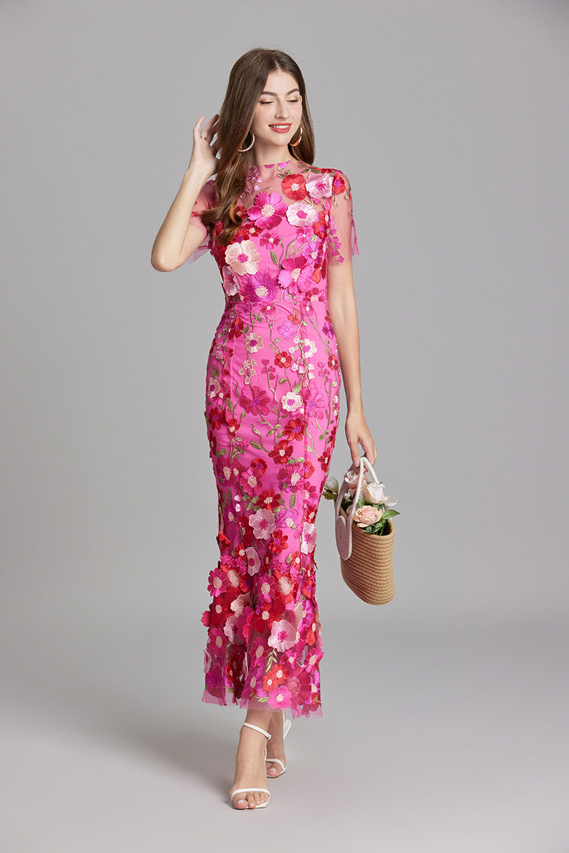 Elegant Sleeveless Embroidered Women's Dress | Maxi