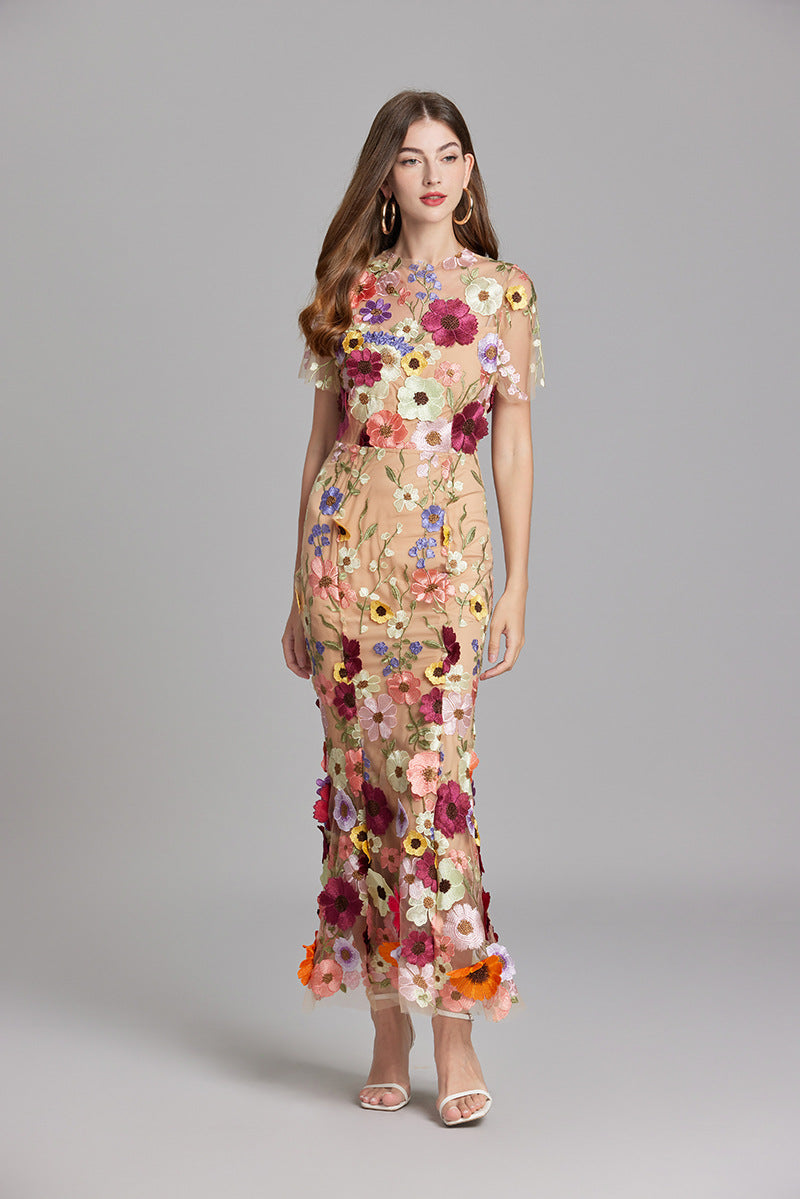 Elegant Sleeveless Embroidered Women's Dress | Maxi