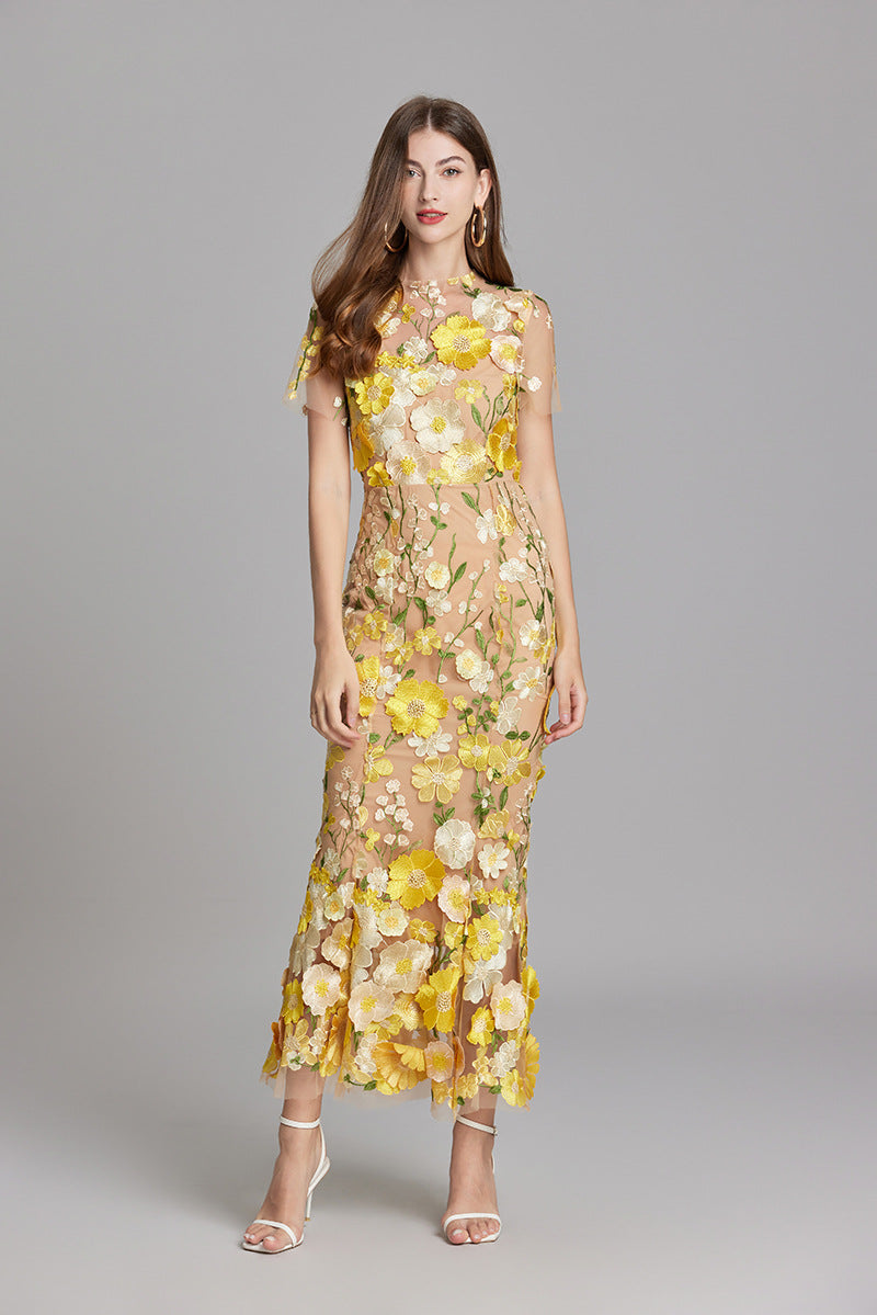 Elegant Sleeveless Embroidered Women's Dress | Maxi