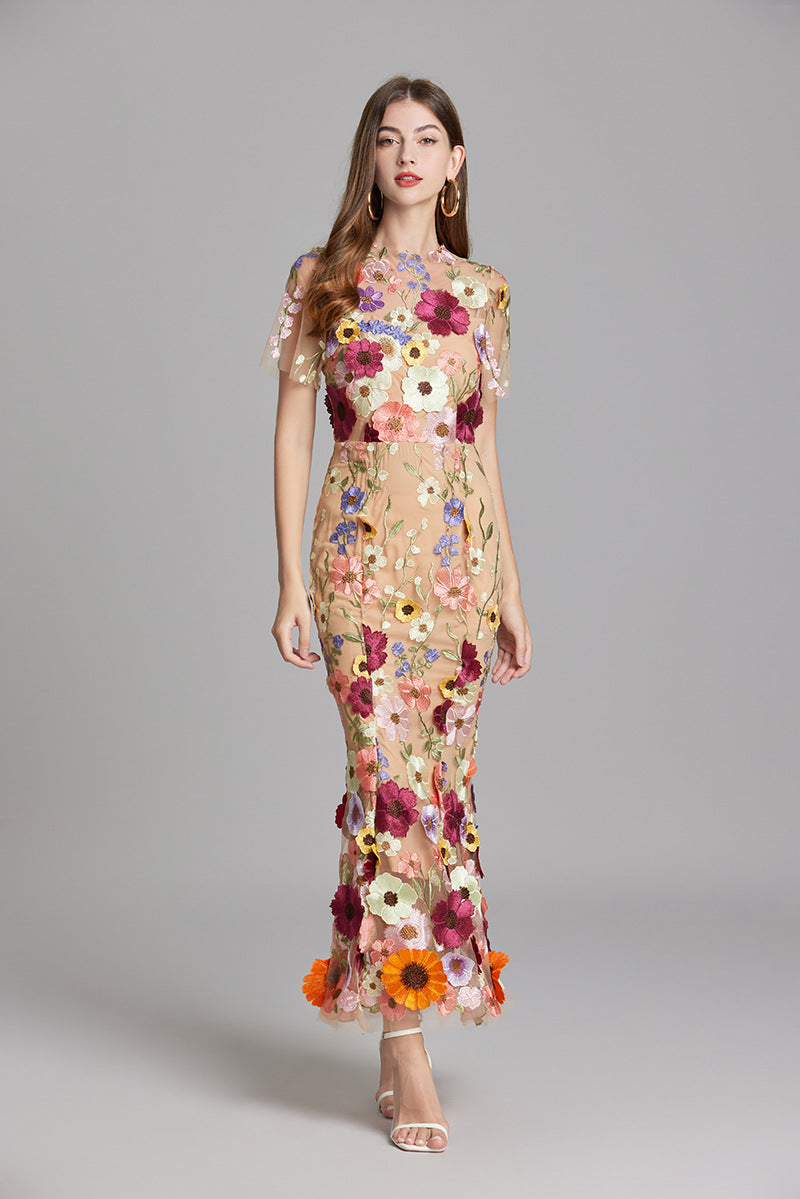 Elegant Sleeveless Embroidered Women's Dress | Maxi