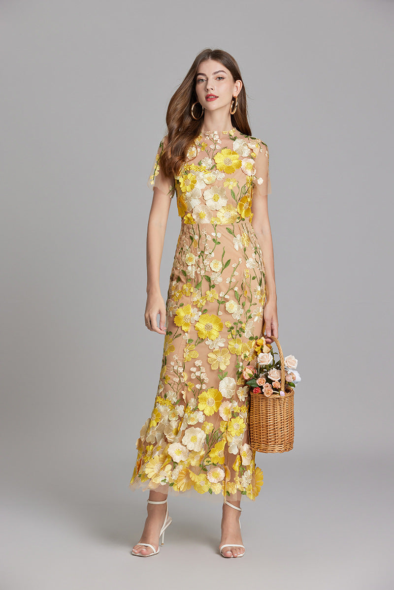 Elegant Sleeveless Embroidered Women's Dress | Maxi