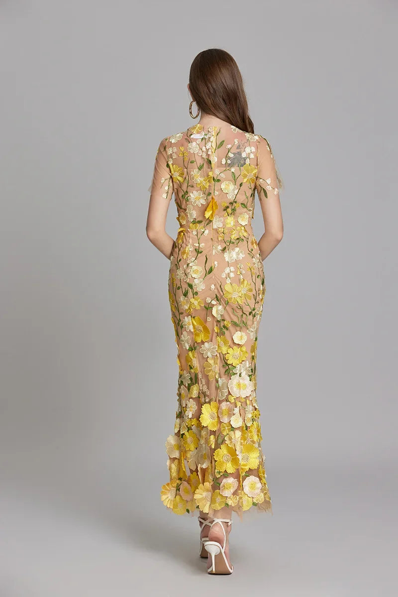 Elegant Sleeveless Embroidered Women's Dress | Maxi