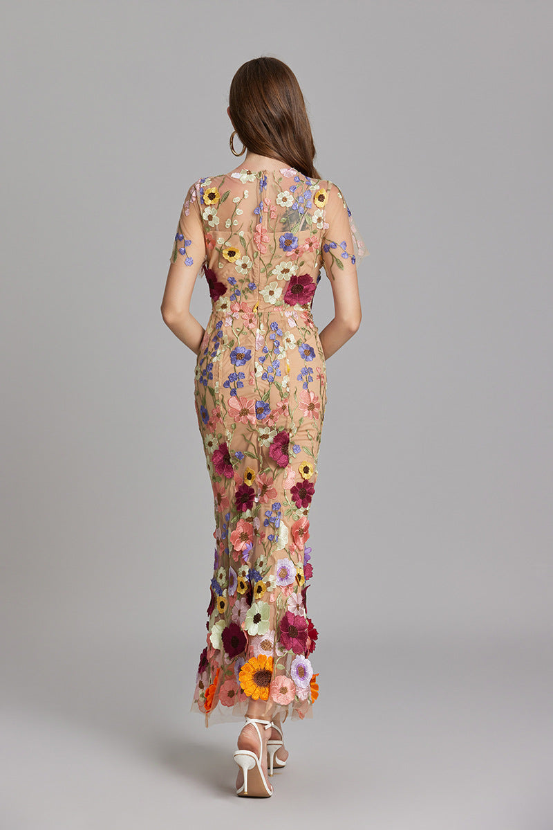 Elegant Sleeveless Embroidered Women's Dress | Maxi