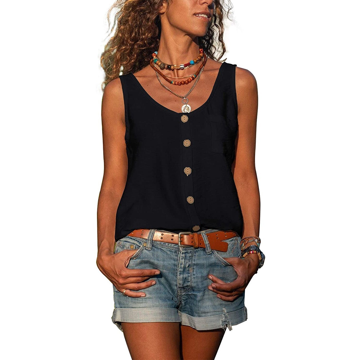 Mira – Button detail sleeveless tank top for women