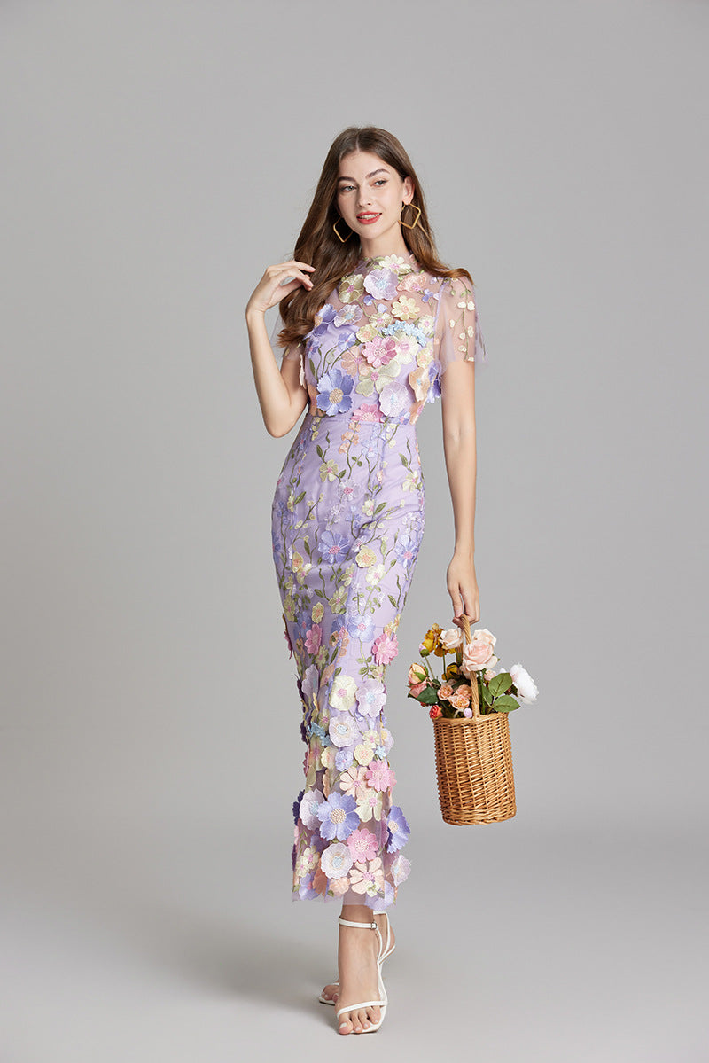 Elegant Sleeveless Embroidered Women's Dress | Maxi