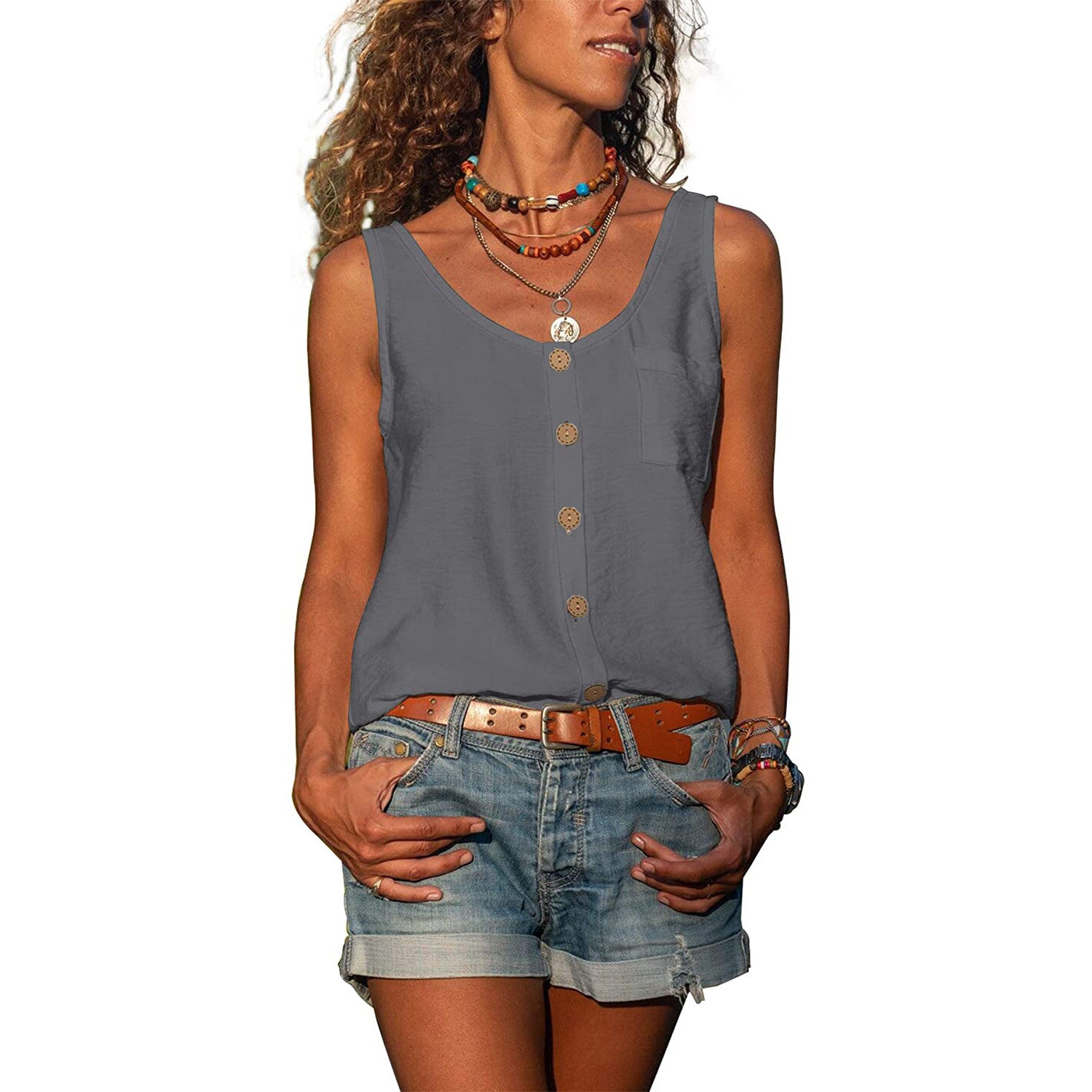 Mira – Button detail sleeveless tank top for women