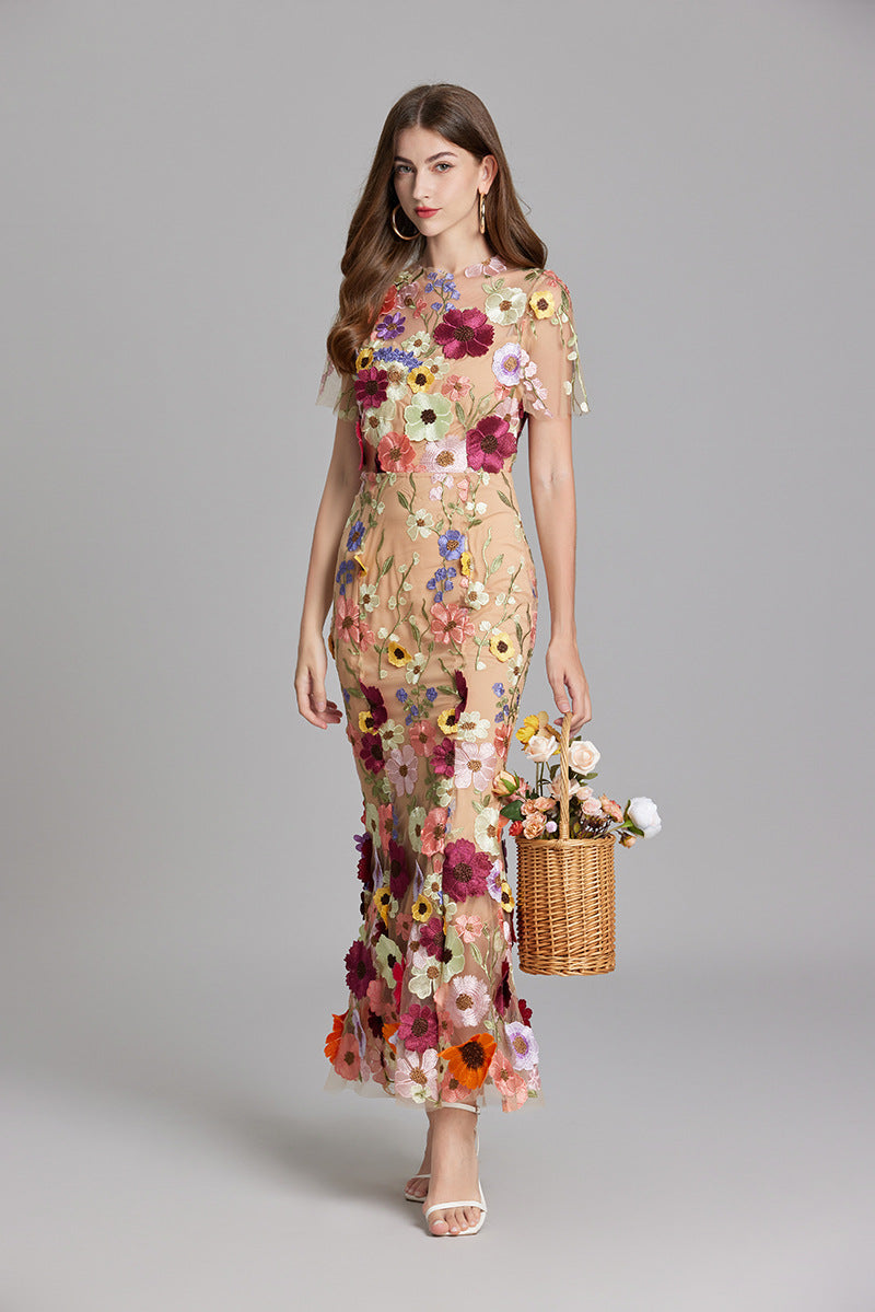 Elegant Sleeveless Embroidered Women's Dress | Maxi