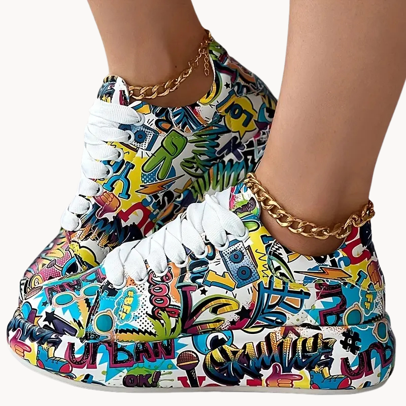 Hazel | Stylish Graffiti Print Women's Sneakers