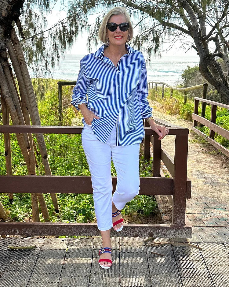 Ula - Striped Shirt with Button Placket