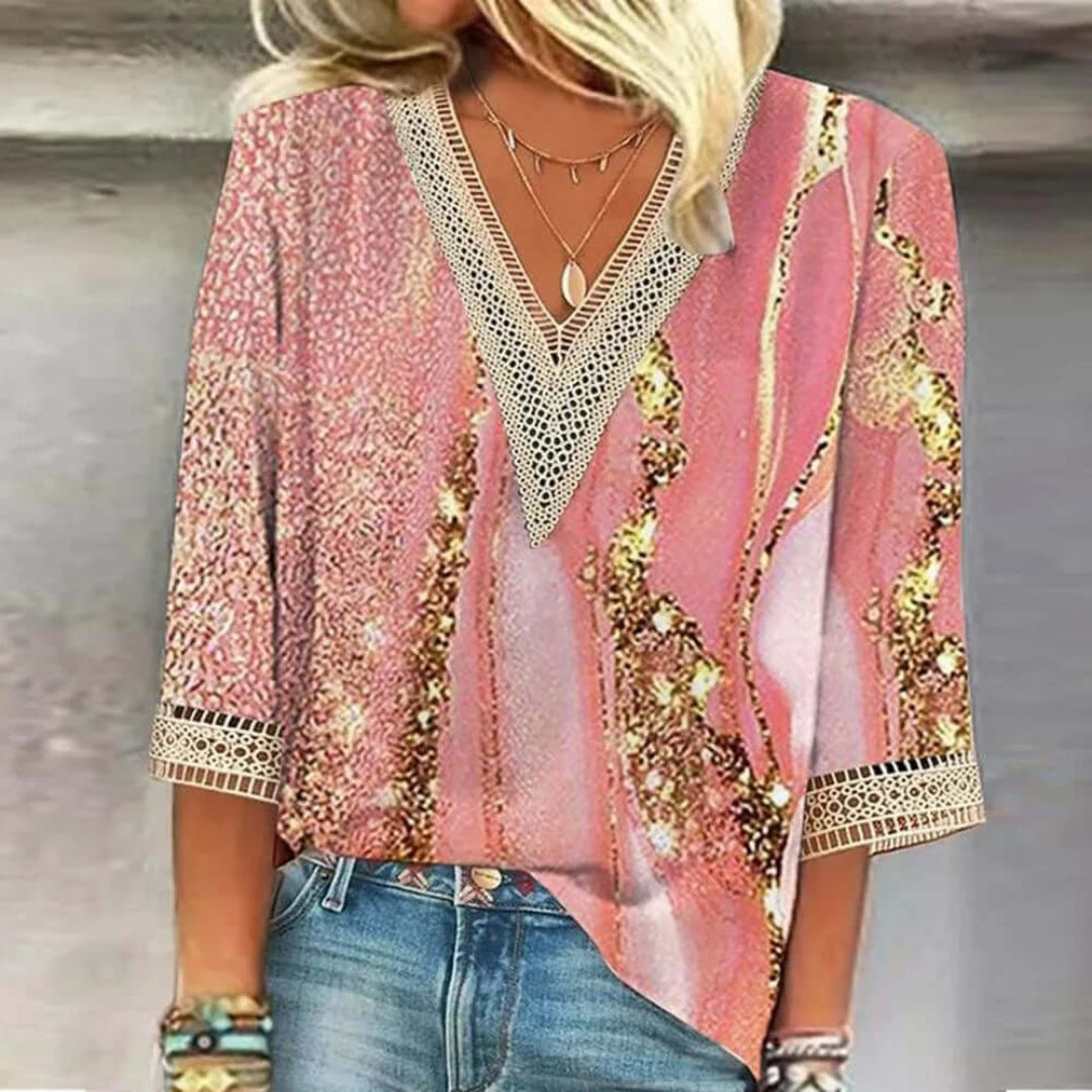 Women's Ombre Print V-Neck Blouse | Short Sleeve