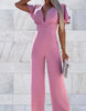Damen-Jumpsuit mit weitem Bein und V-Ausschnitt