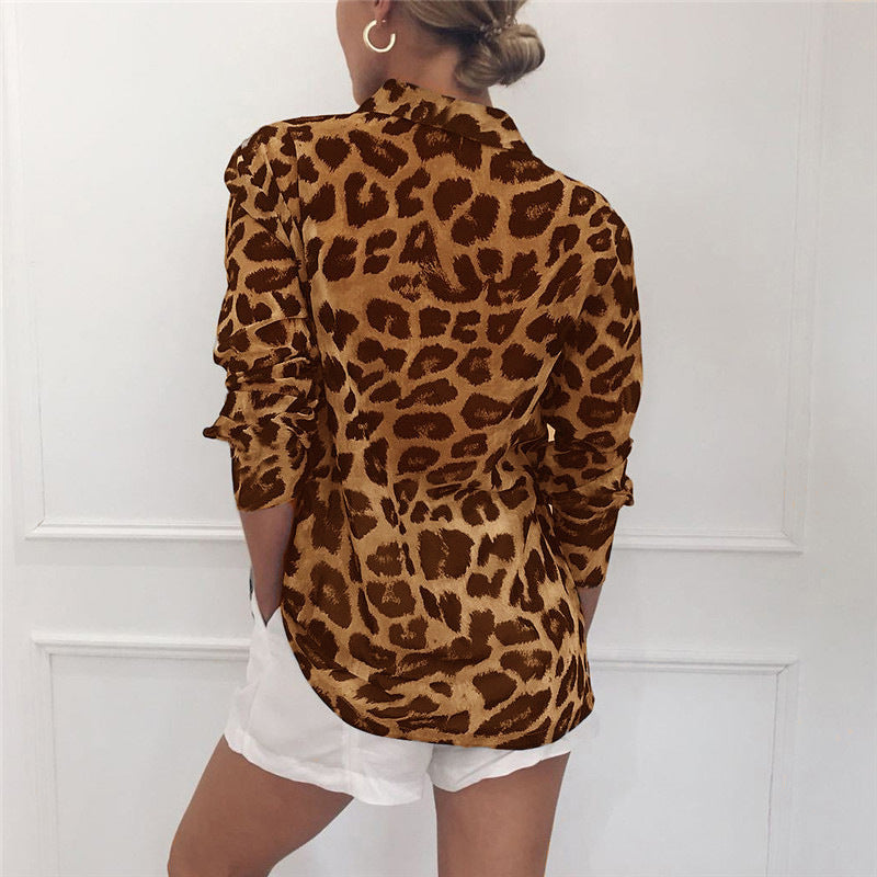 LeoLana™ – Elegant Women's Long Sleeve Blouse with Leopard Print