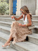 Women's Maxi Skirt with High Waist and Layered Pattern | Summer