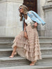 Women's Maxi Skirt with High Waist and Layered Pattern | Summer