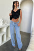 Damenjeans mit niedriger Taille und weitem Bein im Stil der 2000er Jahre