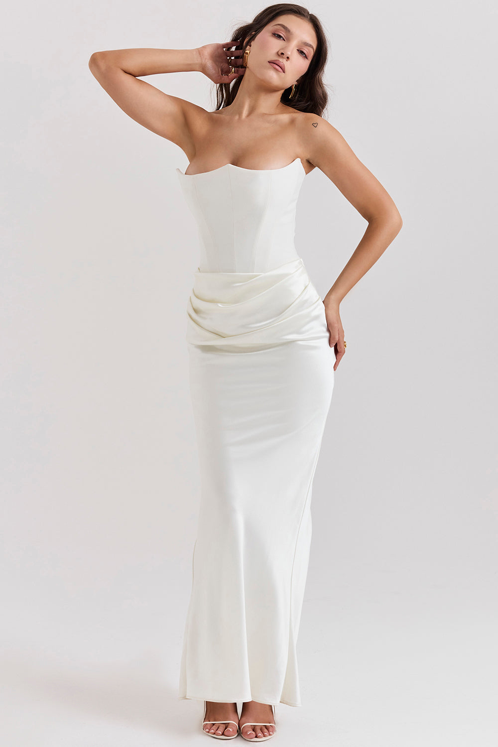 Renata – Off-shoulder Satin Corset Maxi Dress for Women