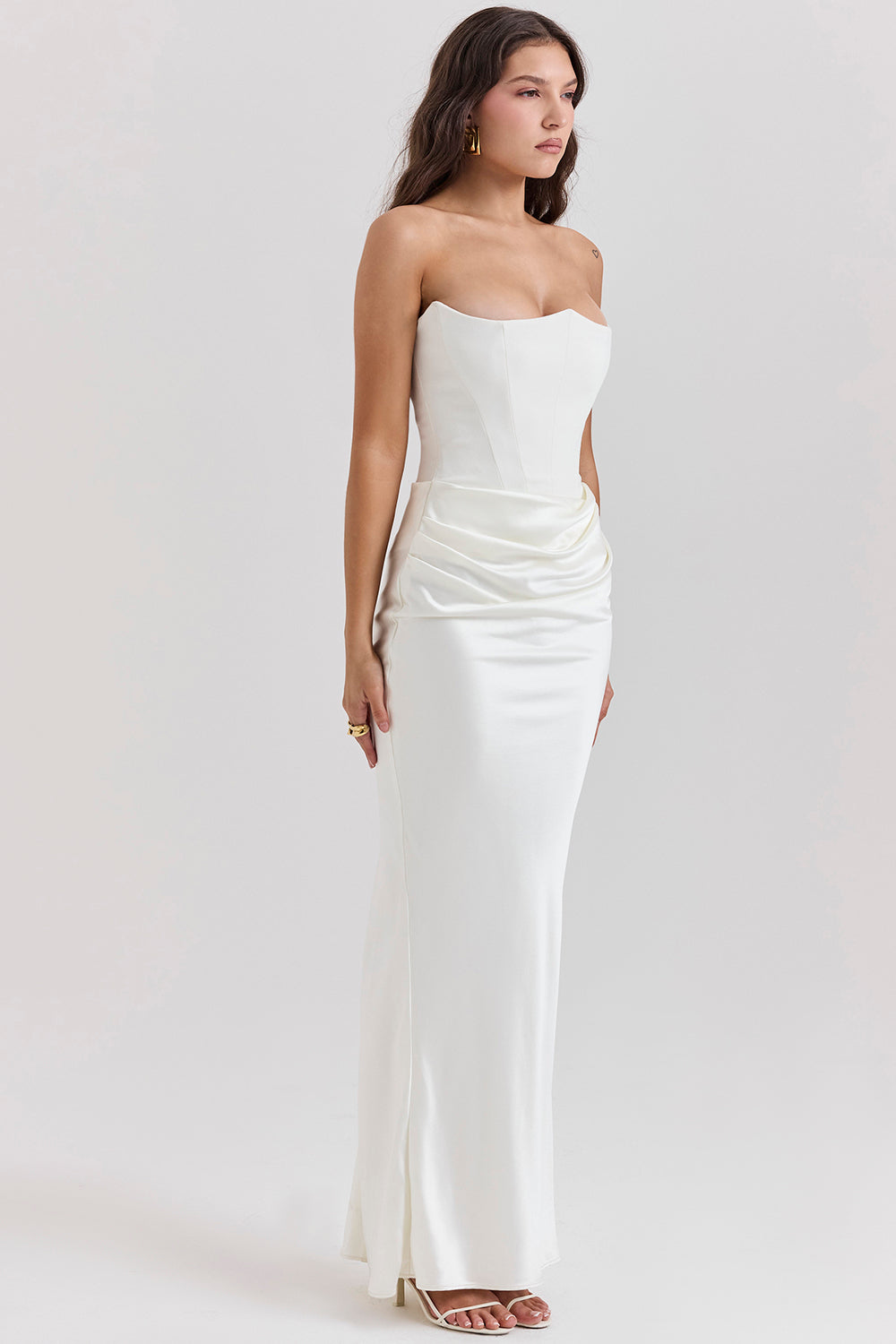 Renata – Off-shoulder Satin Corset Maxi Dress for Women