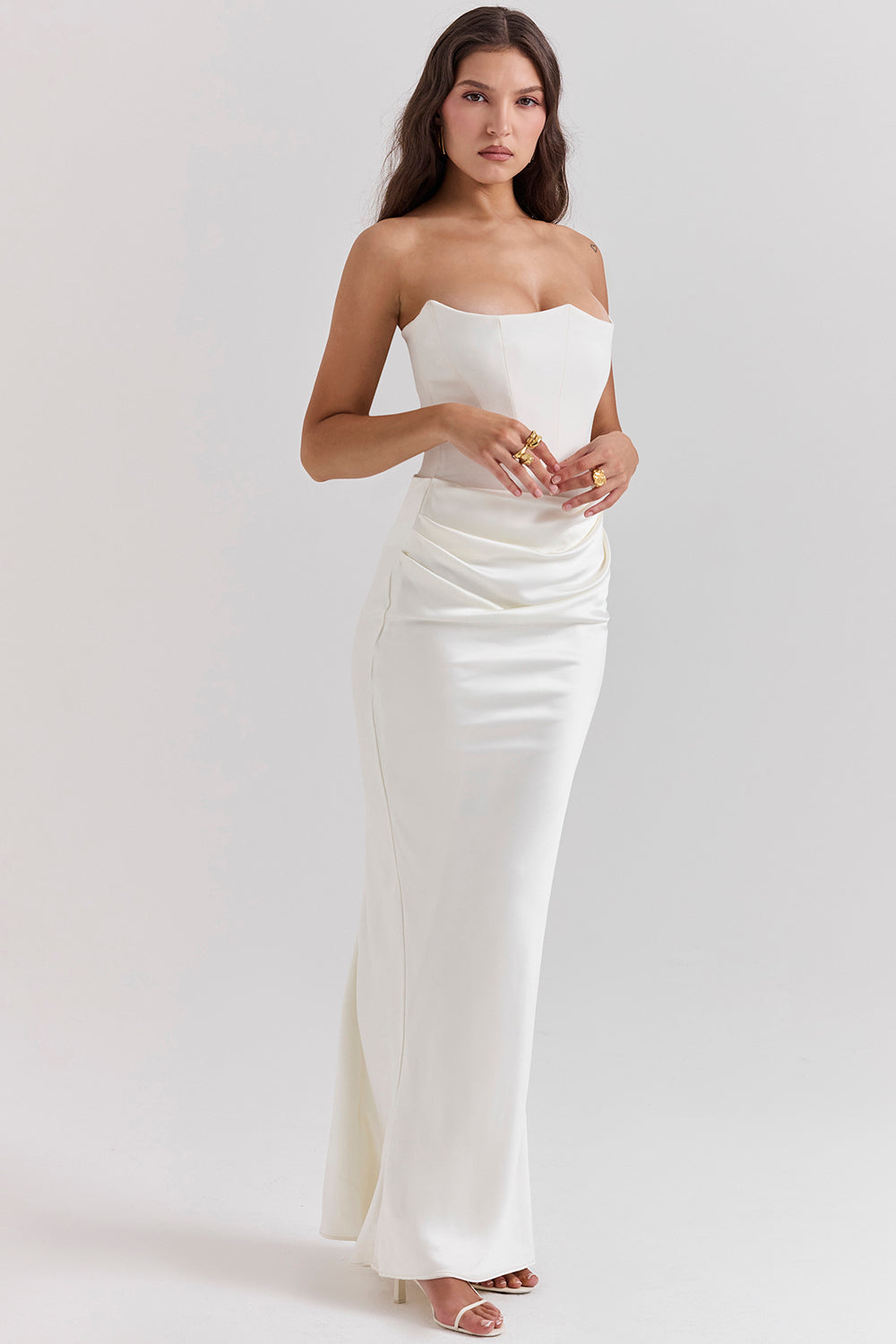 Renata – Off-shoulder Satin Corset Maxi Dress for Women